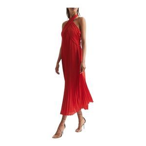 REISS Red Roya Pleated Midi Halter Dress Size 4
